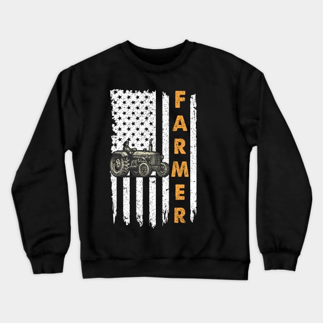 Farmer Tractor American Flag Crewneck Sweatshirt by GRADEANT Store